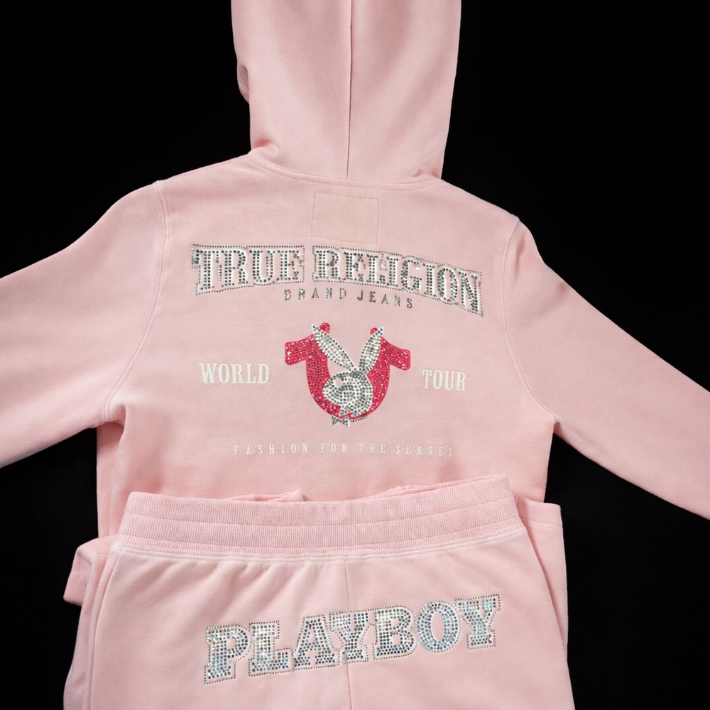 True Religion Light Pink Tracksuit with Rhinestone Accents